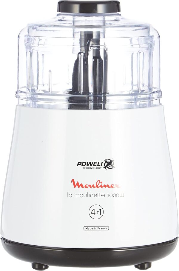 Moulinex Hachoir Électrique La Moulinette Hacher Mixer Viande Légumes Herbes Ails Oignons Fruits Secs Sauces 1000W Blanc & Moulin à Grain Électrique Dehli Café Épices Fruits Secs Moudre 180W Noir