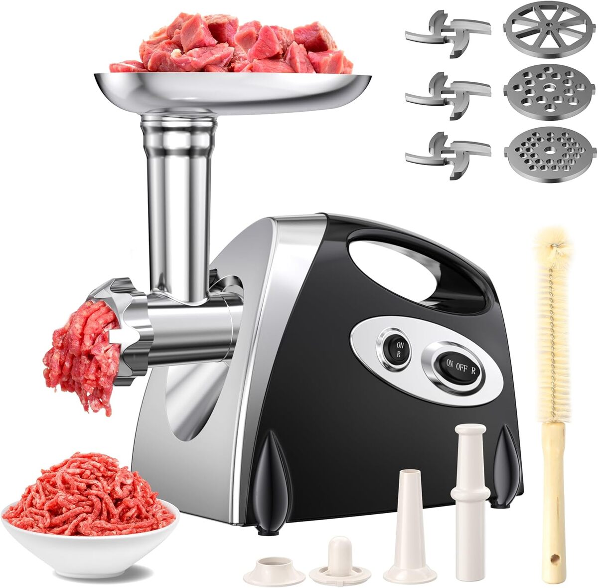 Hachoir à Viande Manuel En Fonte Kinghoff KH-1428 – Avec 3 Grilles + 3 Entonnoirs à Saucisse