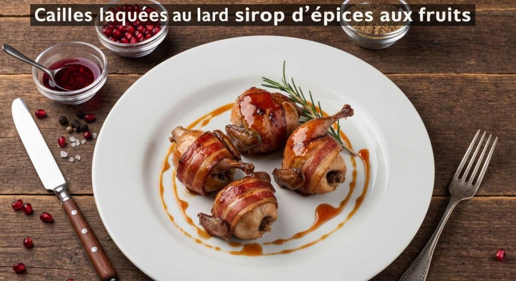 Cailles laquées au lard fumé et sirop d'épices aux fruits