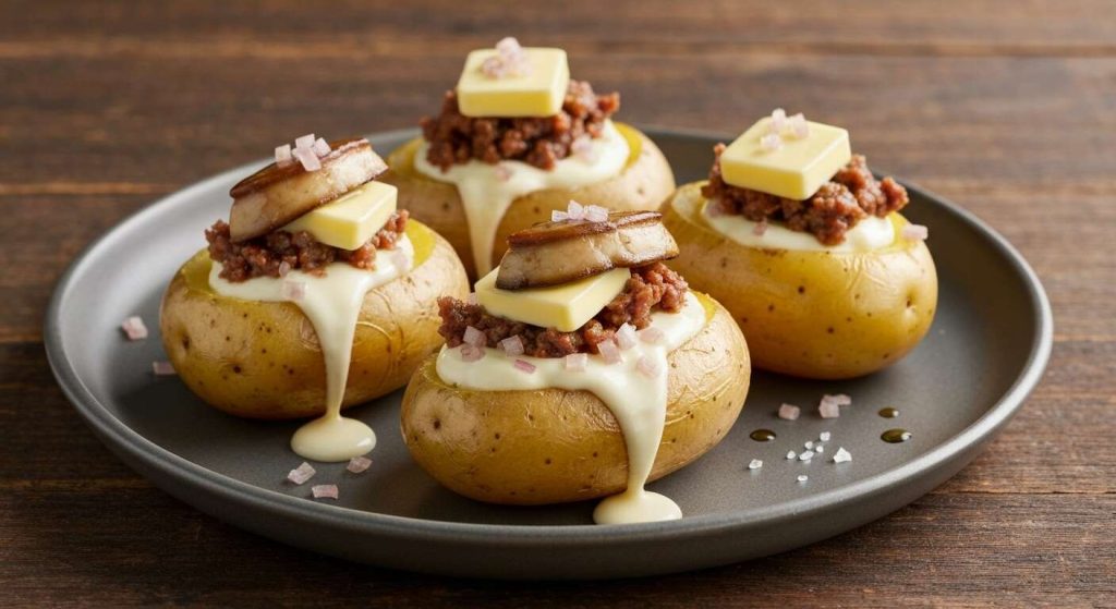 Pommes de terre périgourdines farcies au confit de canard et foie gras