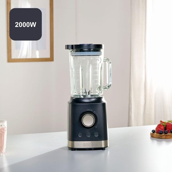 BLACK+DECKER - Blender BXJB2000E 2000W | Carafe en Verre 1,8L | Lames en Acier Inox | Fonctions Turbo | Smoothie | Glace Pilée | Système de Sécurité | Pieds Antidérapants | Bec Verseur