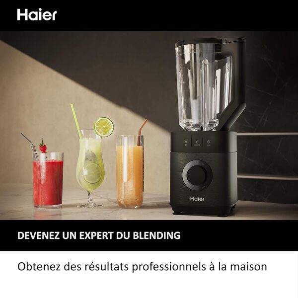 Haier I-Master Serie 5 Blender avec Broyeur à Glace, Smoothie, 5 Vitesses Variables, Fonction Pulse, Auto-Nettoyage, Bol en Verre 1.7L, Bouteille Personelle 0.6L, 1200W [Noir]