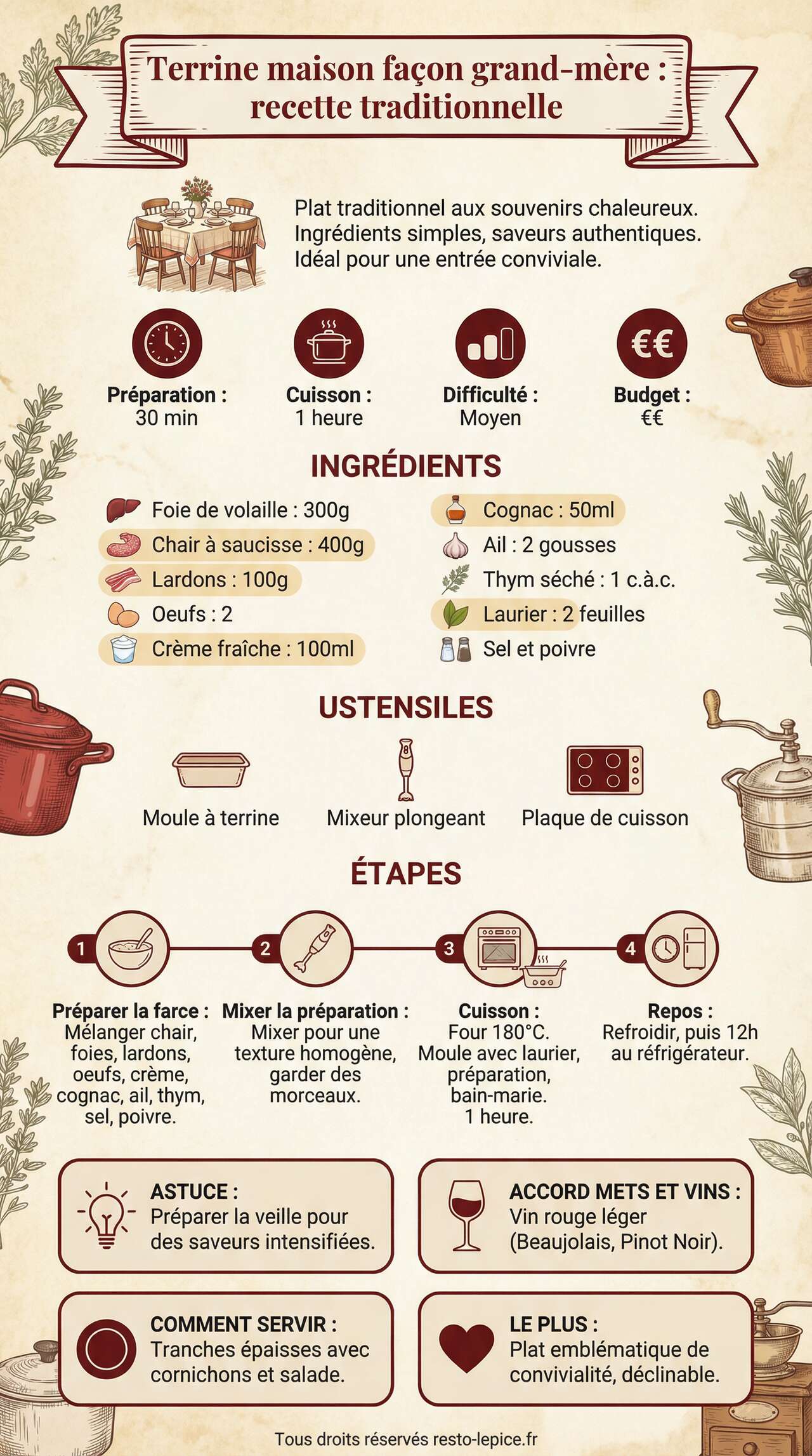 Infographie de la recette Terrine maison façon grand-mère : recette traditionnelle Infographie de la recette Terrine maison façon grand-mère : recette traditionnelle