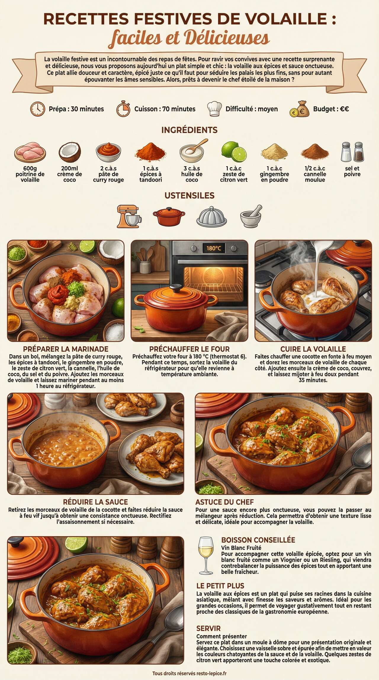 Infographie de la recette Recettes Festives de Volaille : faciles et D&eacute;licieuses