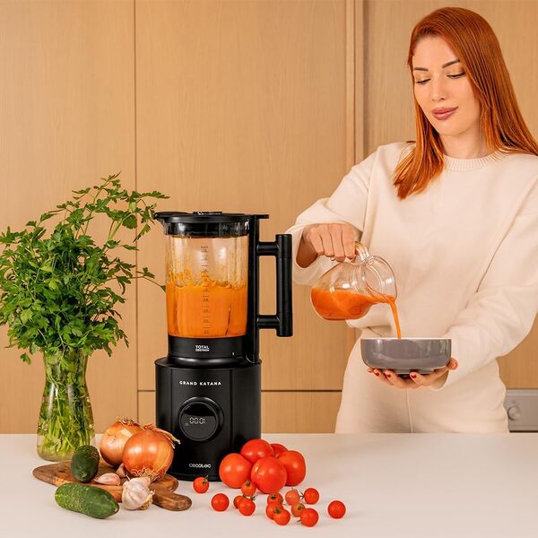 Cecotec Blender Glass Grand Katana 2700MAX Total Destroy Screen B. Mixeur Max Power 2700W, Affichage Digital, 8 Lames avec Revêtement en Titane Noir, Récipient en Verre Coulé de 1,8L