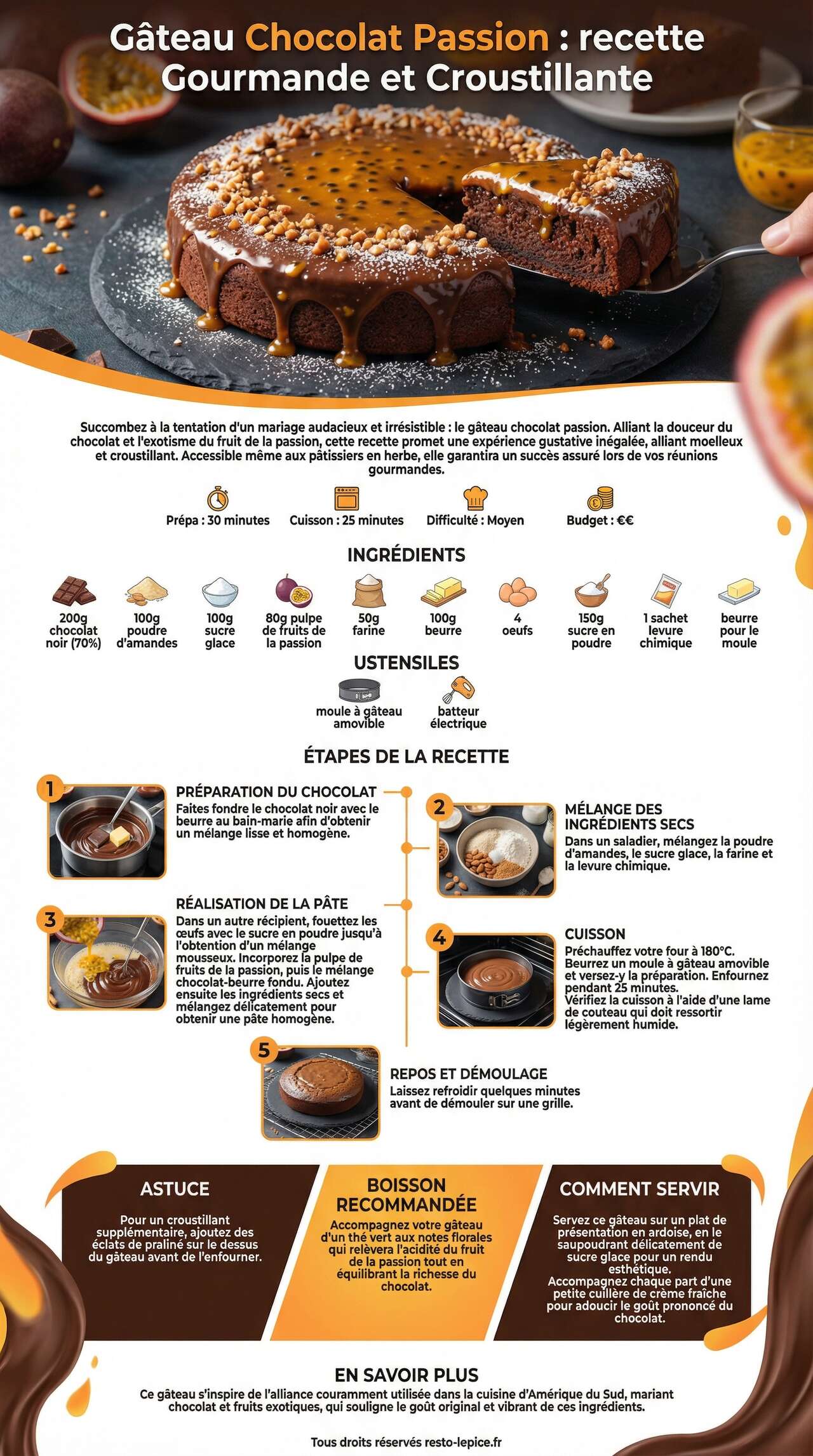 Fiche recette G&acirc;teau Chocolat Passion : recette Gourmande et Croustillante