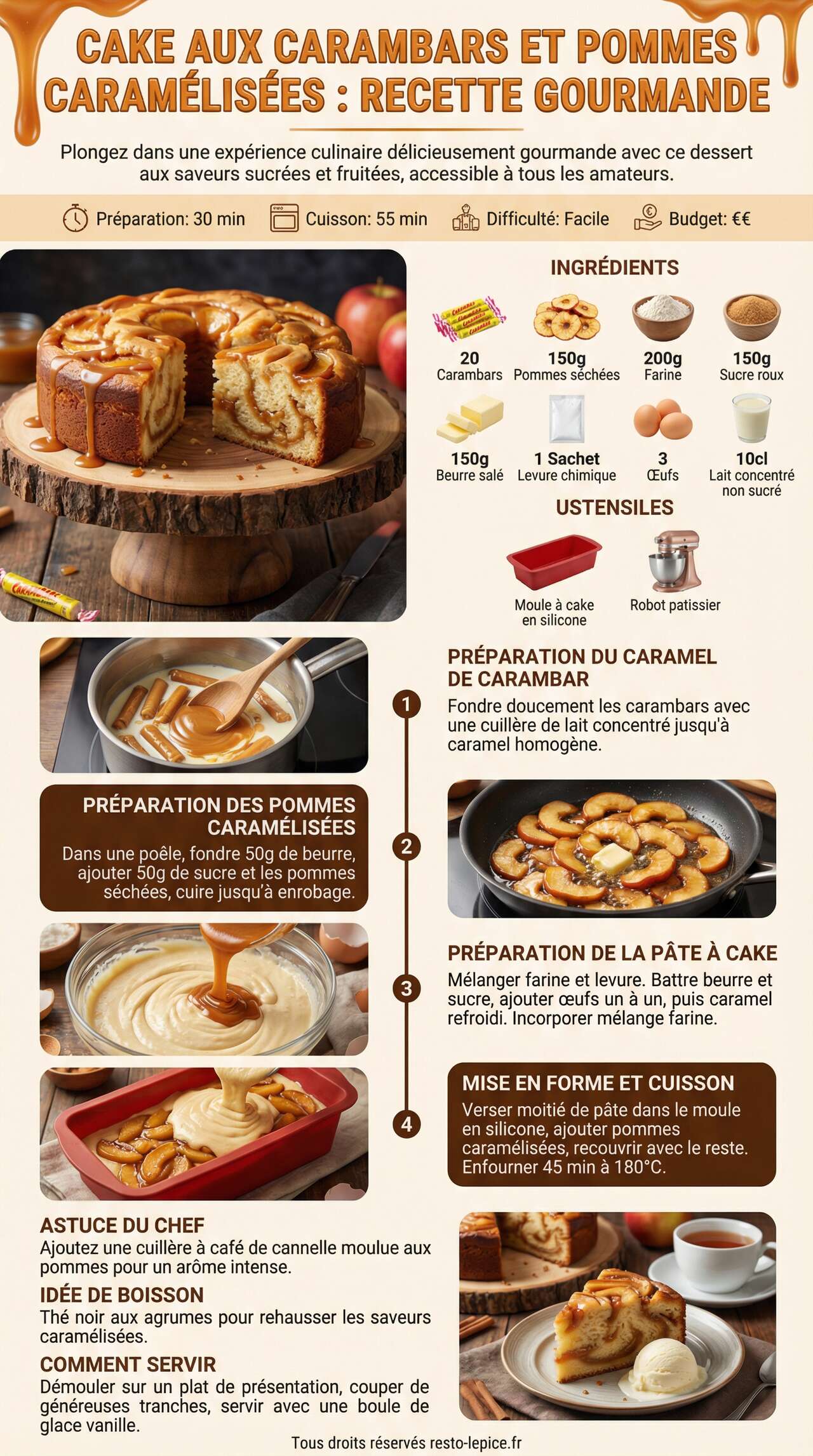 Fiche recette Cake aux Carambars et Pommes Caramélisées : recette Gourmande Fiche recette Cake aux Carambars et Pommes Caramélisées : recette Gourmande