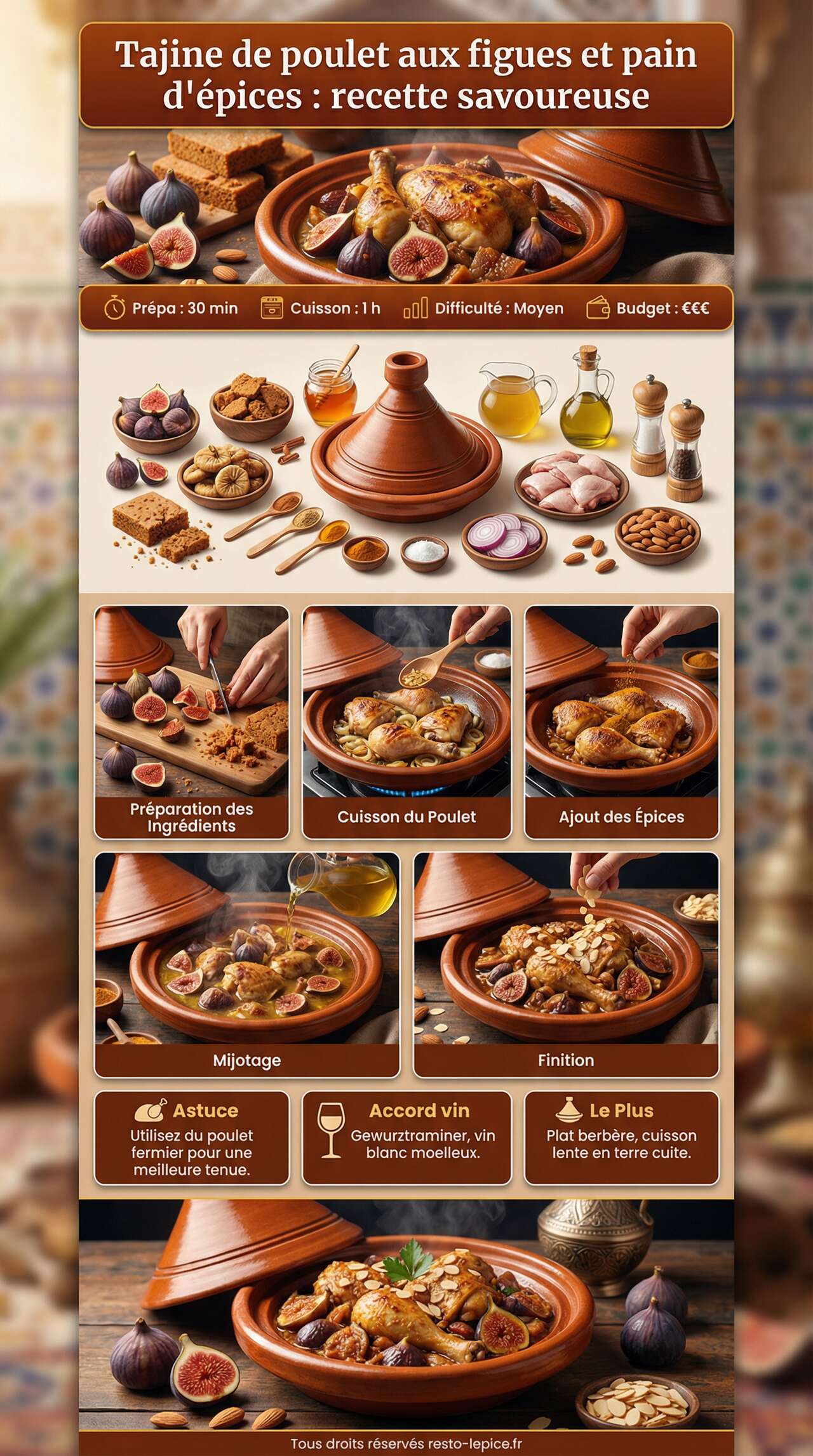 Fiche recette Tajine de poulet aux figues et pain d'&eacute;pices : recette savoureuse