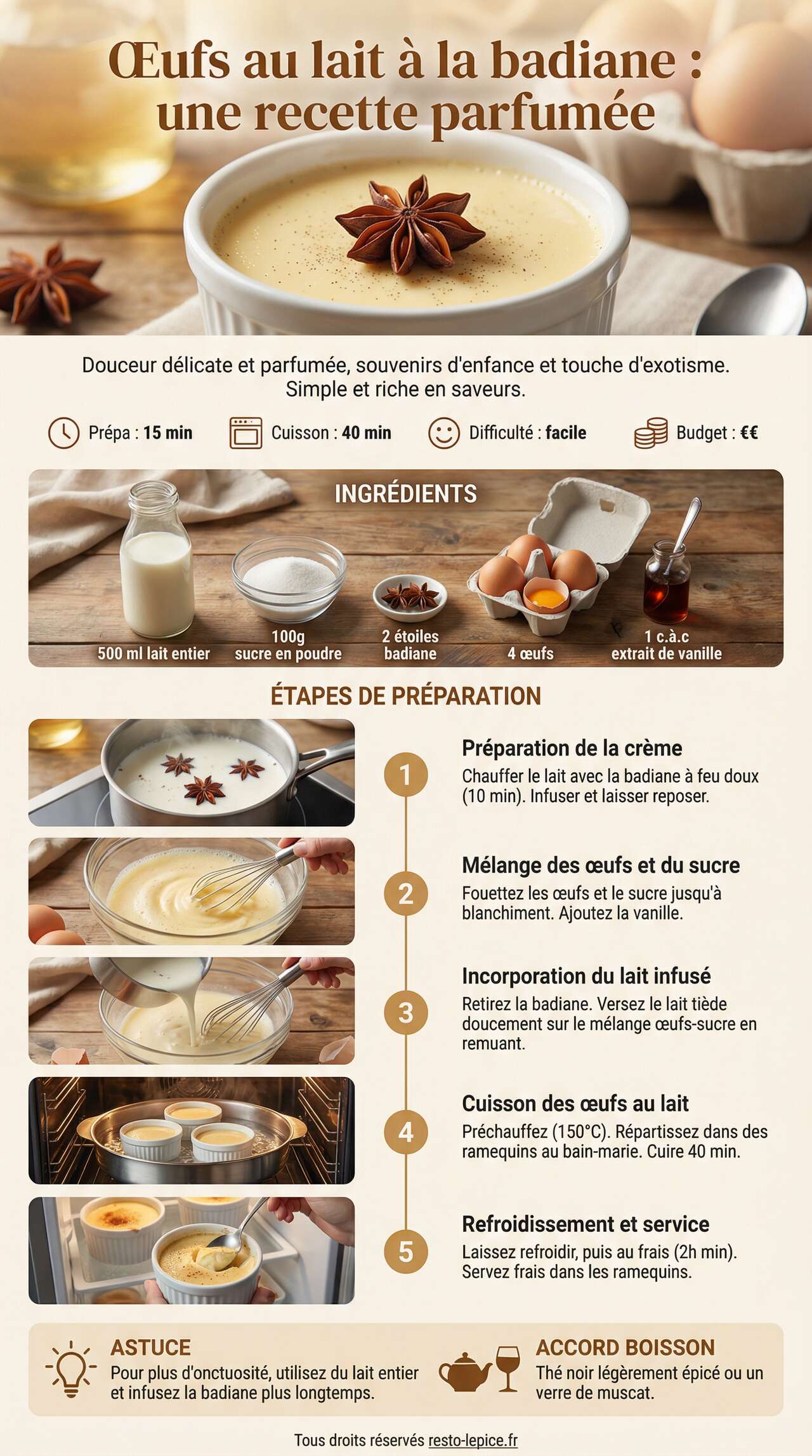 Fiche recette &OElig;ufs au lait &agrave; la badiane : une recette parfum&eacute;e