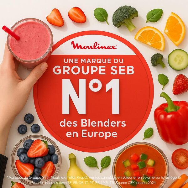 Moulinex PerfectMix+ Blender haute vitesse, 1200 W, Bol en verre de 2 L, 3 programmes automatiques LM811D10, Argenté/Noir