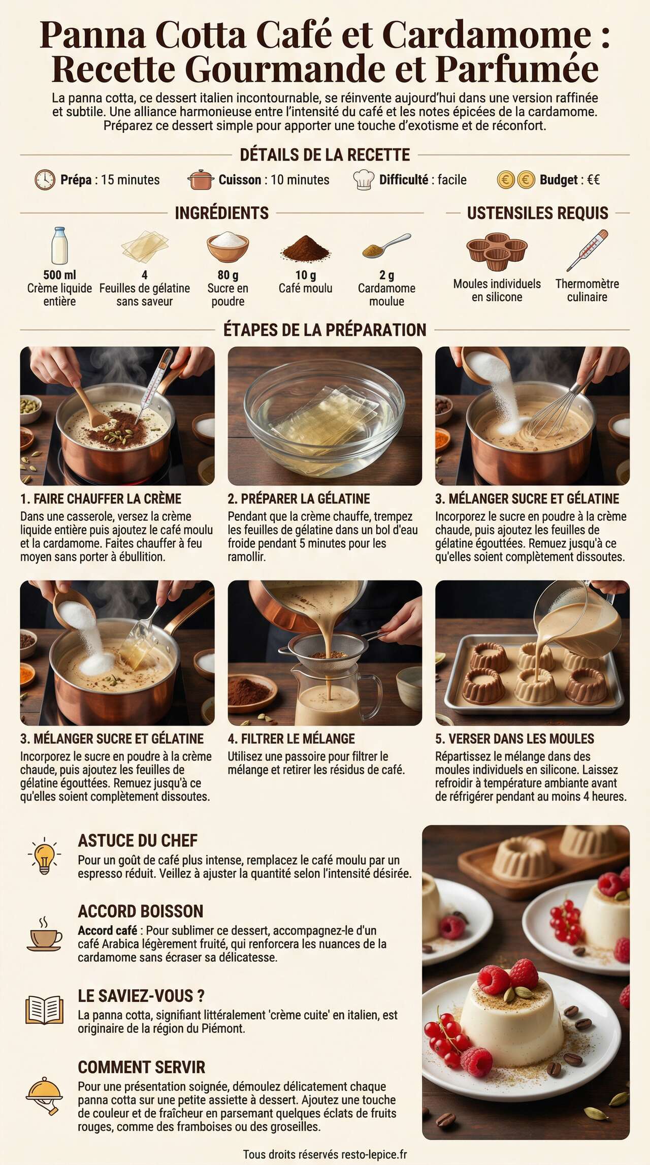 Fiche recette Panna Cotta Caf&eacute; et Cardamome : recette Gourmande et Parfum&eacute;e