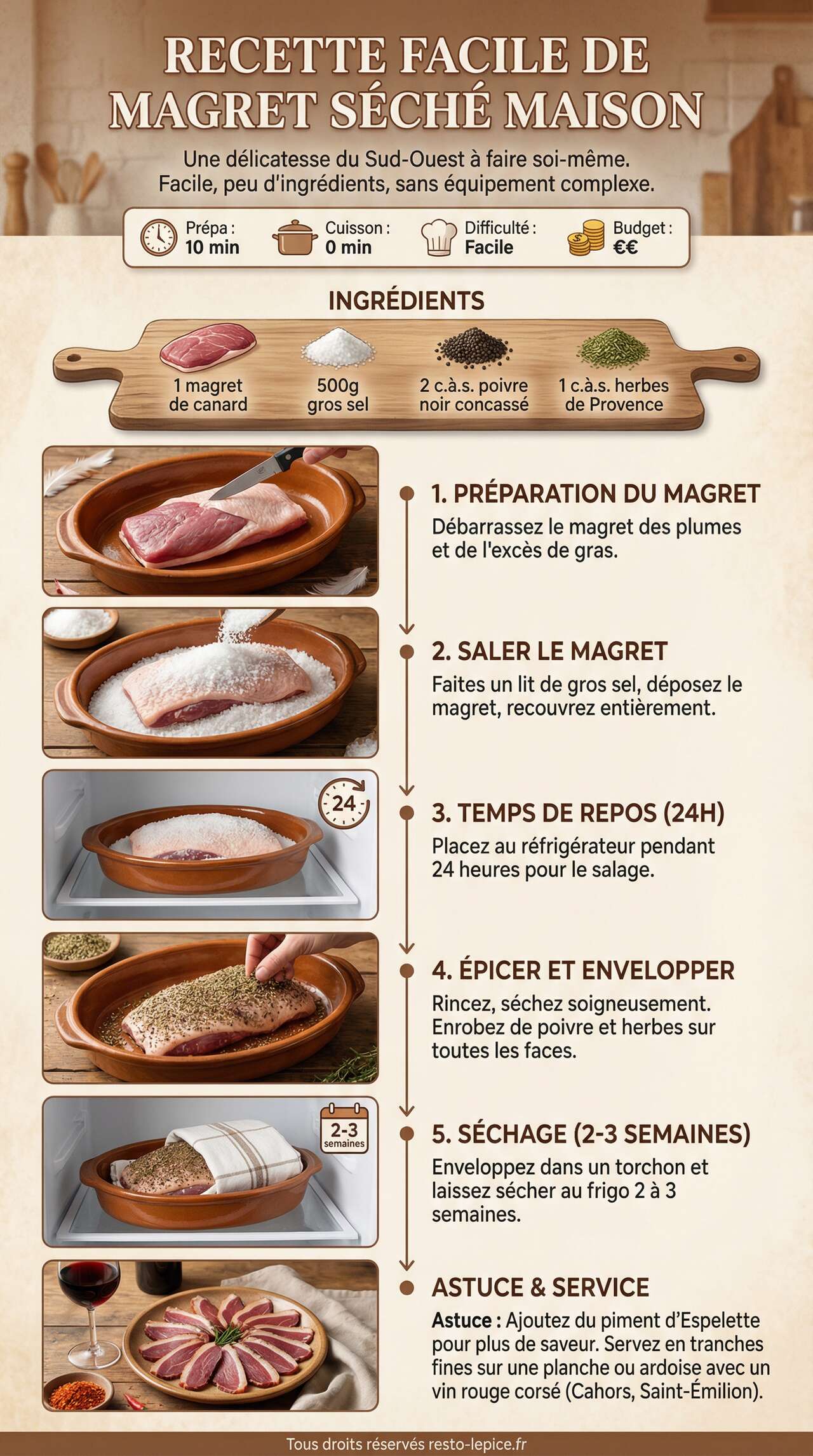 Fiche recette Recette facile de magret s&eacute;ch&eacute; maison