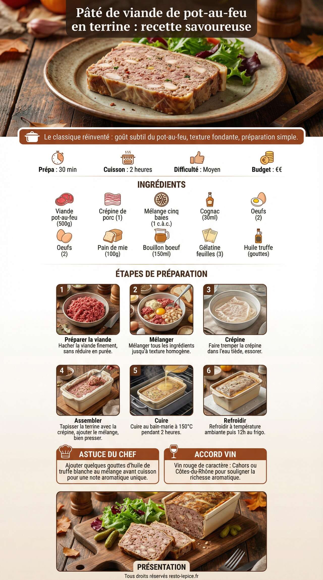 Fiche recette P&acirc;t&eacute; de viande de pot-au-feu en terrine : recette savoureuse