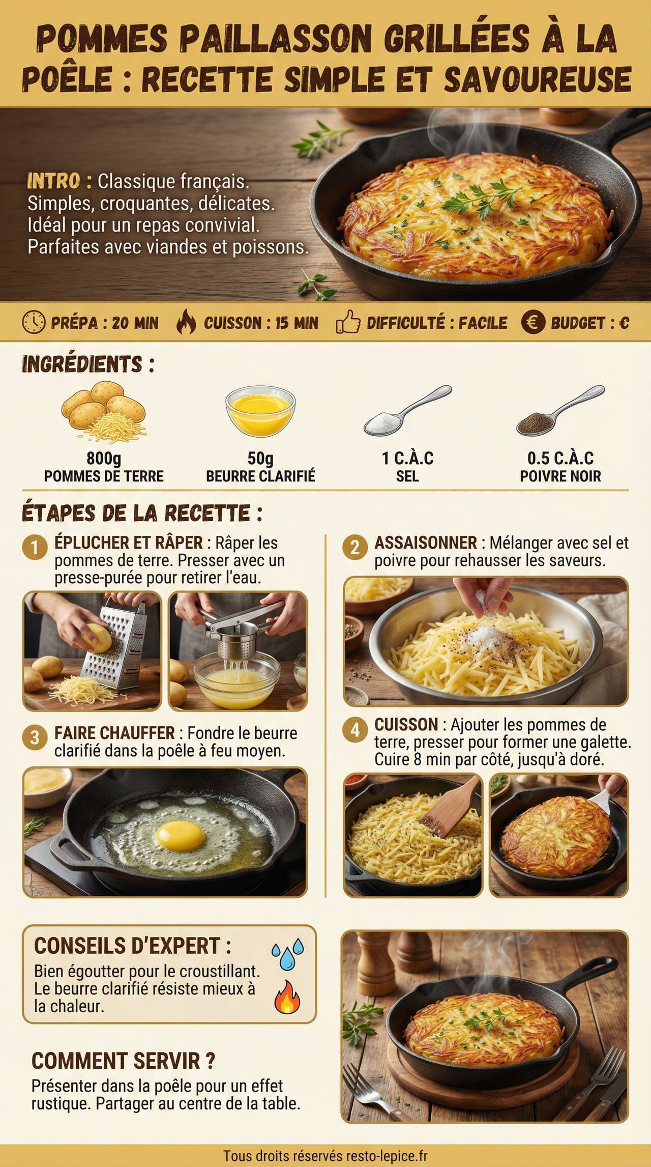 Fiche recette Pommes paillasson grill&eacute;es &agrave; la po&ecirc;le : recette simple et savoureuse