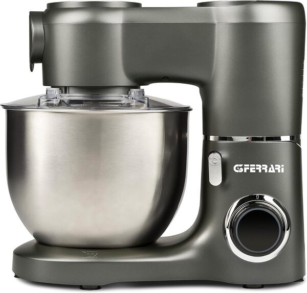 G3 Ferrari G20149 Robot Pâtissier Pastaio , 1800 W (max), Bol 7 L, 6 Vitesses, Cuve INOX, Accessoires inclus, Crochet unique, Gris Anthracite