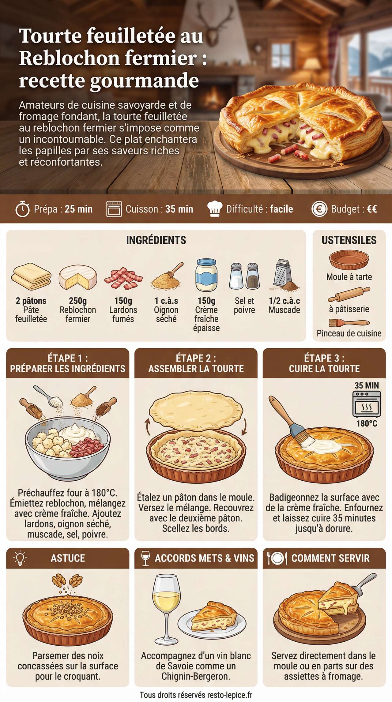 Fiche recette Tourte feuillet&eacute;e au Reblochon fermier : recette gourmande