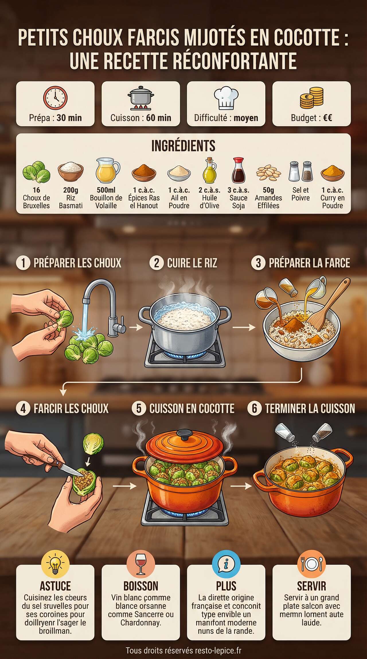 Fiche recette Petits choux farcis mijotés en cocotte : une recette réconfortante Fiche recette Petits choux farcis mijotés en cocotte : une recette réconfortante