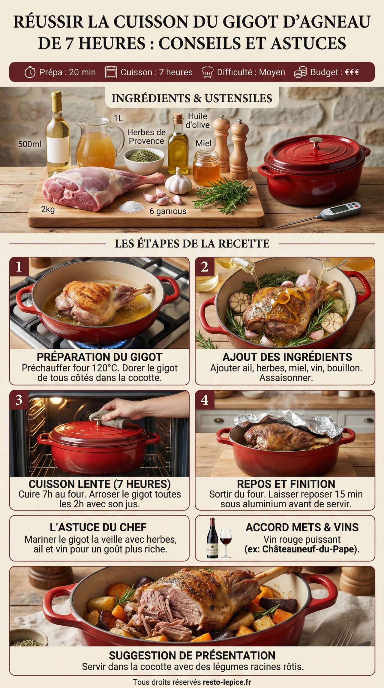 Fiche recette R&eacute;ussir la cuisson du gigot d'agneau de 7 heures : conseils et astuces