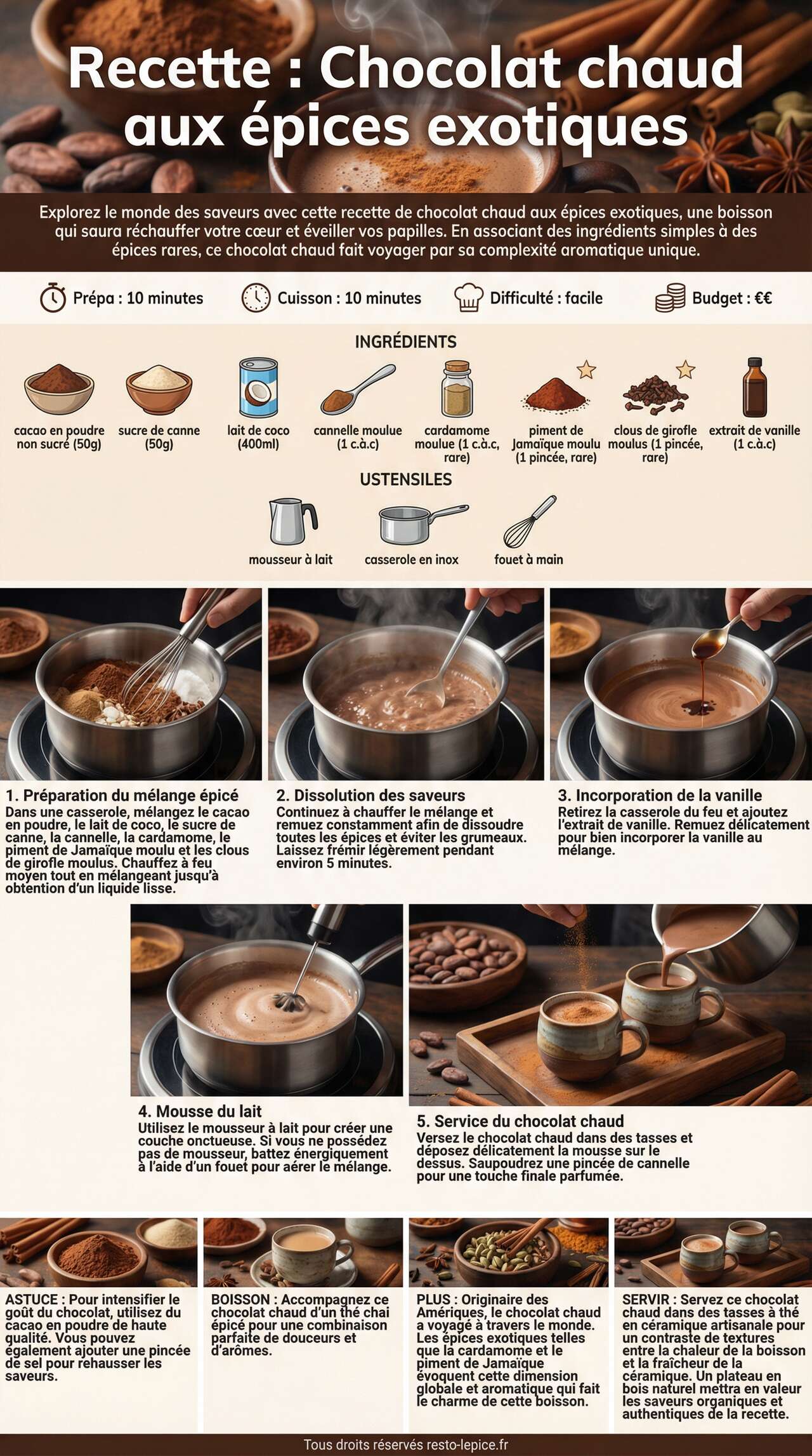 Fiche recette Recette : chocolat chaud aux &eacute;pices exotiques