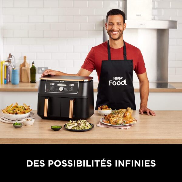 Ninja Foodi MAX Dual Zone Air Fryer, Friteuse sans huile, 2 tiroirs, 9,5 L, 6-en-1 (Air Fry, Max Crisp, rôtir, cuire, réchauffer, déshydrater), exclusivité Amazon, cuivre/noir, AF400EUCP