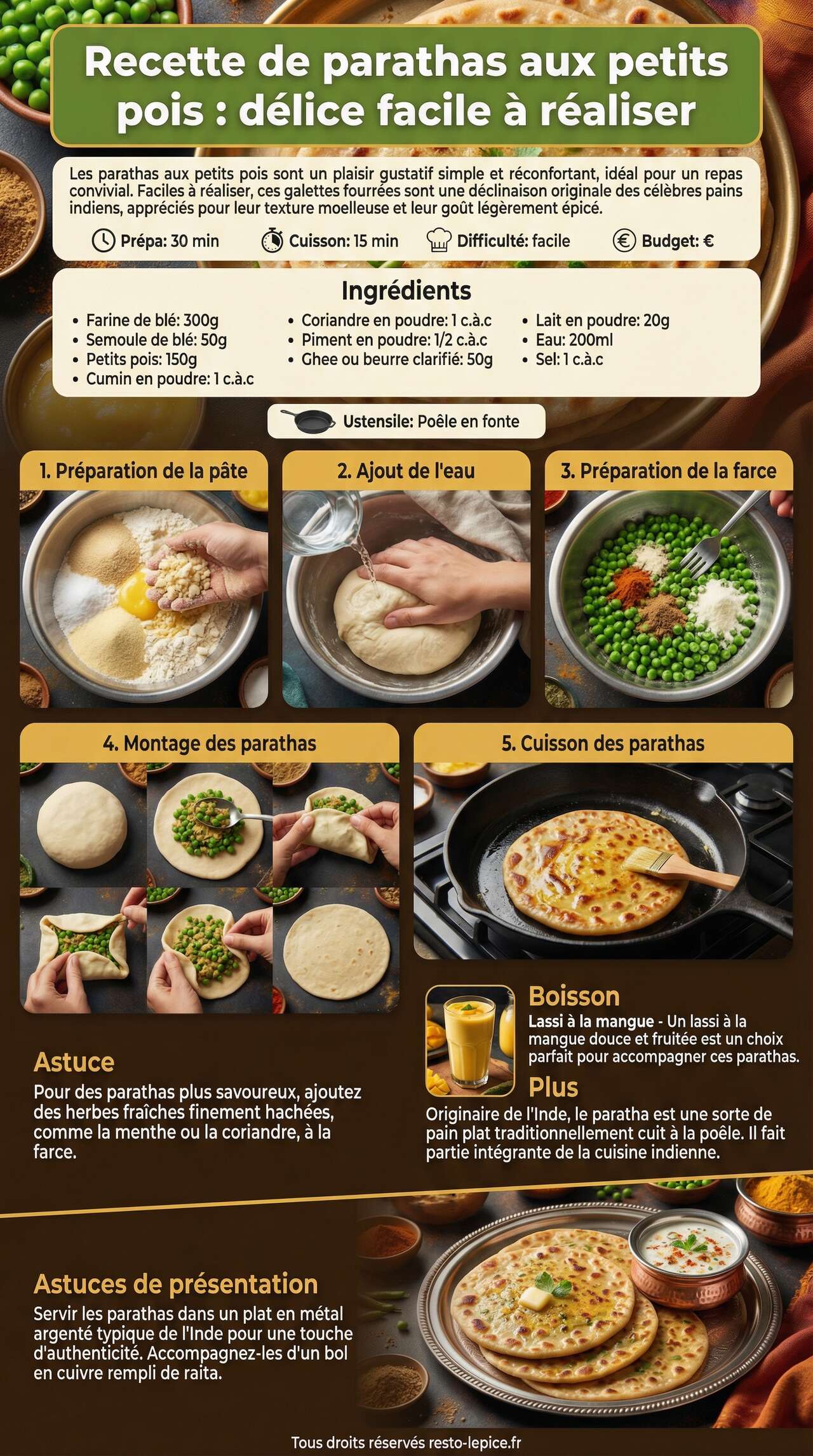 Fiche recette Recette de parathas aux petits pois : d&eacute;lice facile &agrave; r&eacute;aliser