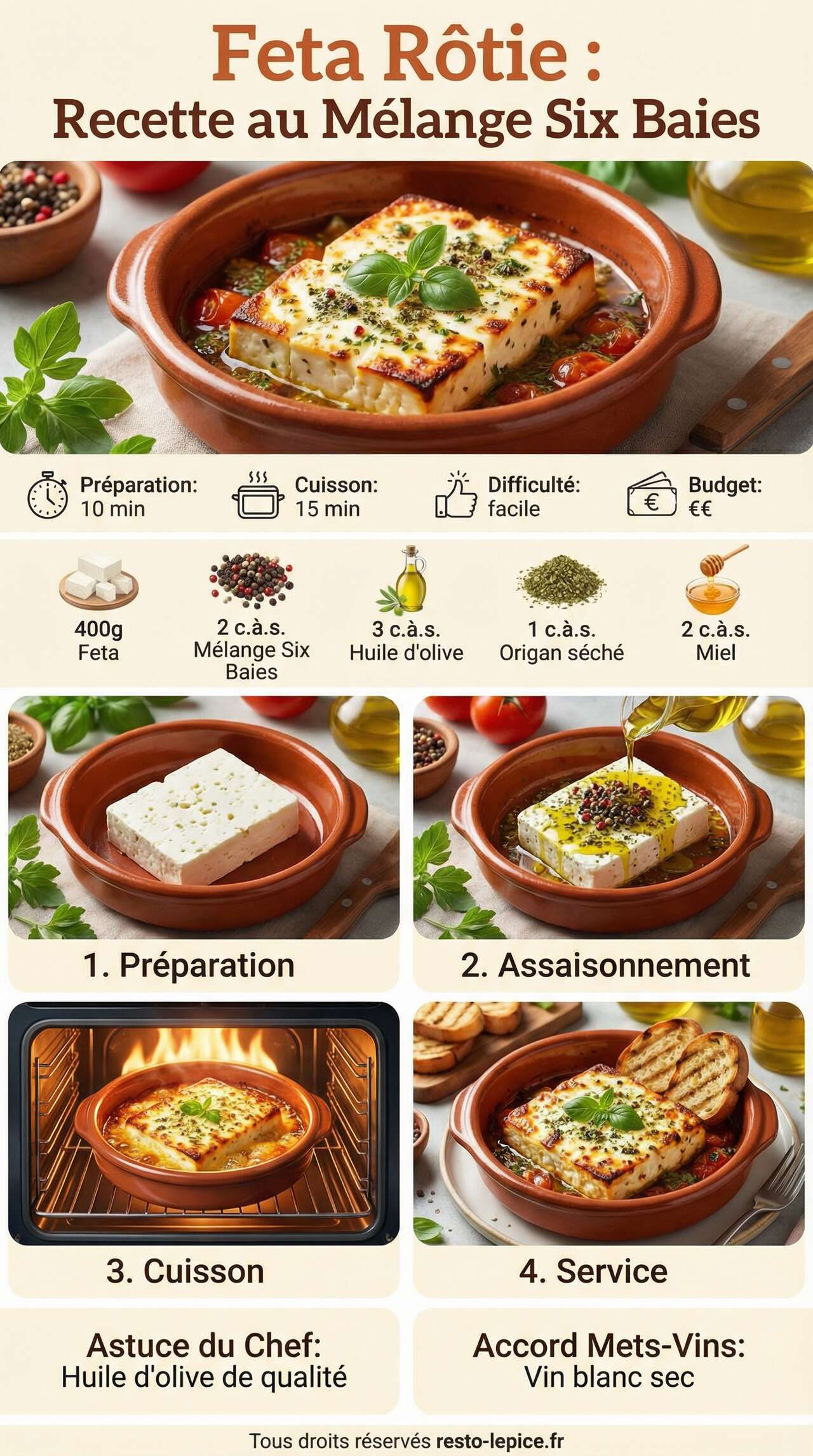 Fiche recette Feta R&ocirc;tie : d&eacute;couvrez la Recette au M&eacute;lange Six Baies