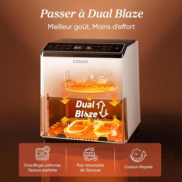COSORI Air Fryer Dual Blaze 6.4L 11 Programmes Chauffage à Air Chaud à Circulation Tridimensionnelle,Parfect pour le Régime Hyperprotéiné,Idéal pour une Déco Élégante et Moderne,Blanc