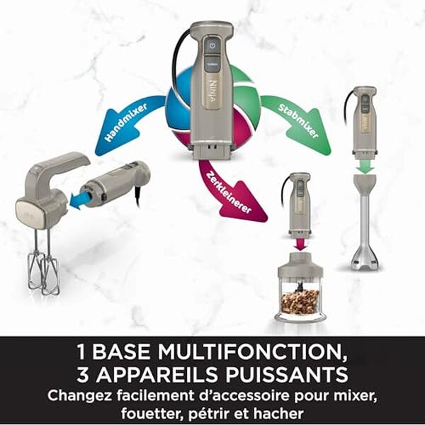 Découvrez le Ninja Foodi CI100EUSTGD : un mixeur 3-en-1 polyvalent qui transforme vos préparations culinaires avec facilité et efficacité.