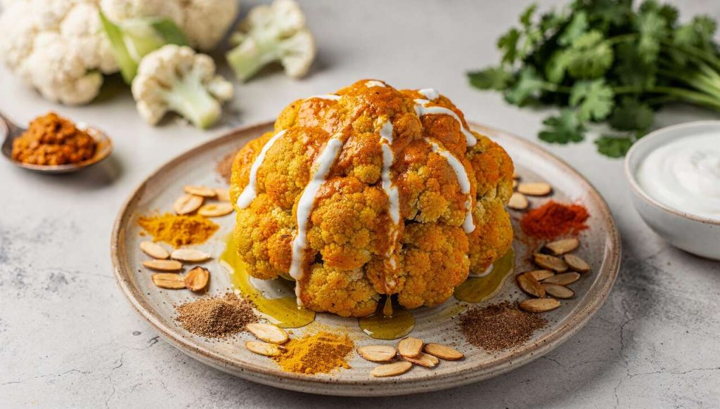 Chou-fleur rôti entier au curry Korma : recette savoureuse