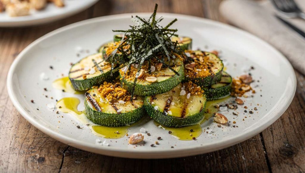 Courgettes à peine cuites : recette au dukkah et algues