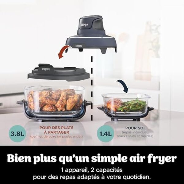 Découvrez la friteuse sans huile Ninja CRISPi 3, 8L portable 4-en-1 : cuisson saine et polyvalente à portée de main pour des fritures savoureuses sans compromis sur le goût