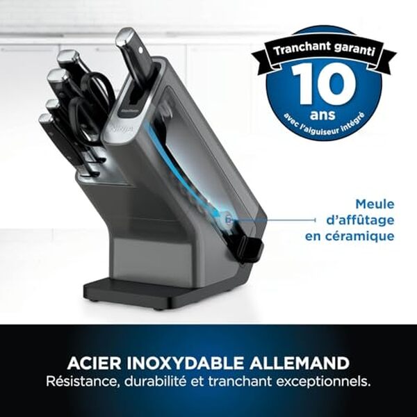 Découvrez notre test du bloc-couteaux Ninja Foodi StaySharp avec affûteur intégré. Performances, design et qualité : l'avis expert sur ce couteau innovant. 