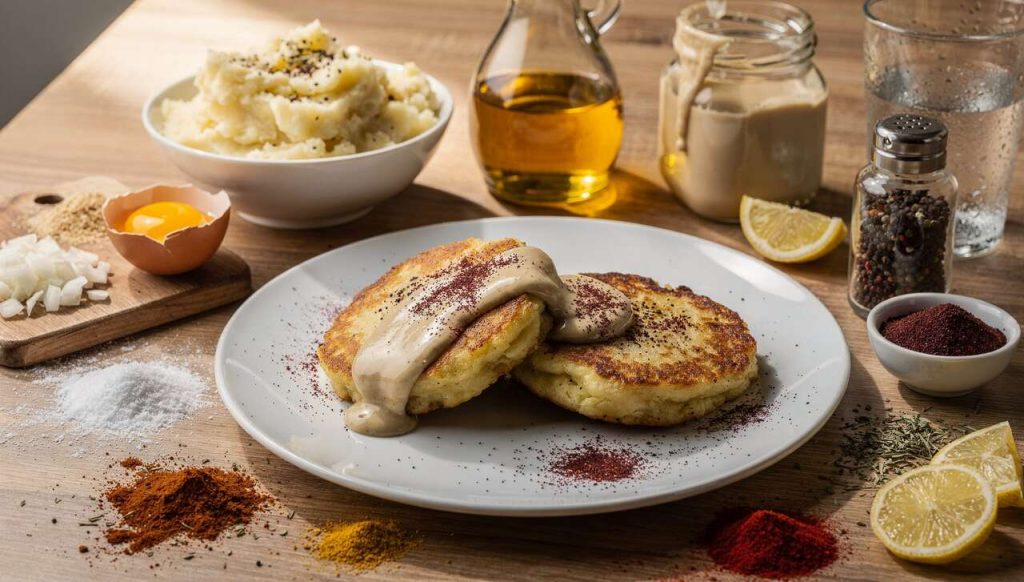 Pancakes de pommes de terre : recette avec sauce tahini et sumac