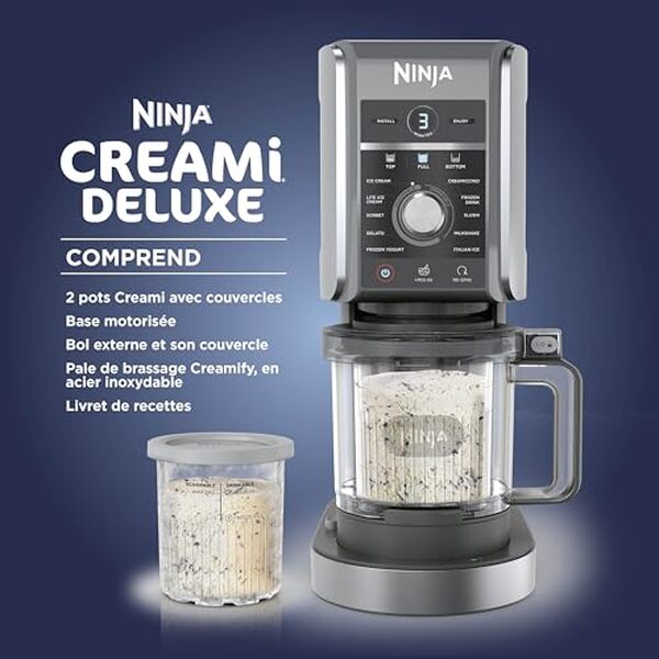 Découvrez notre test détaillé de la machine à glace Ninja CREAMi Deluxe NC502EU. 10 fonctions innovantes pour des glaces et sorbets maison. Avis, performances et prix. 