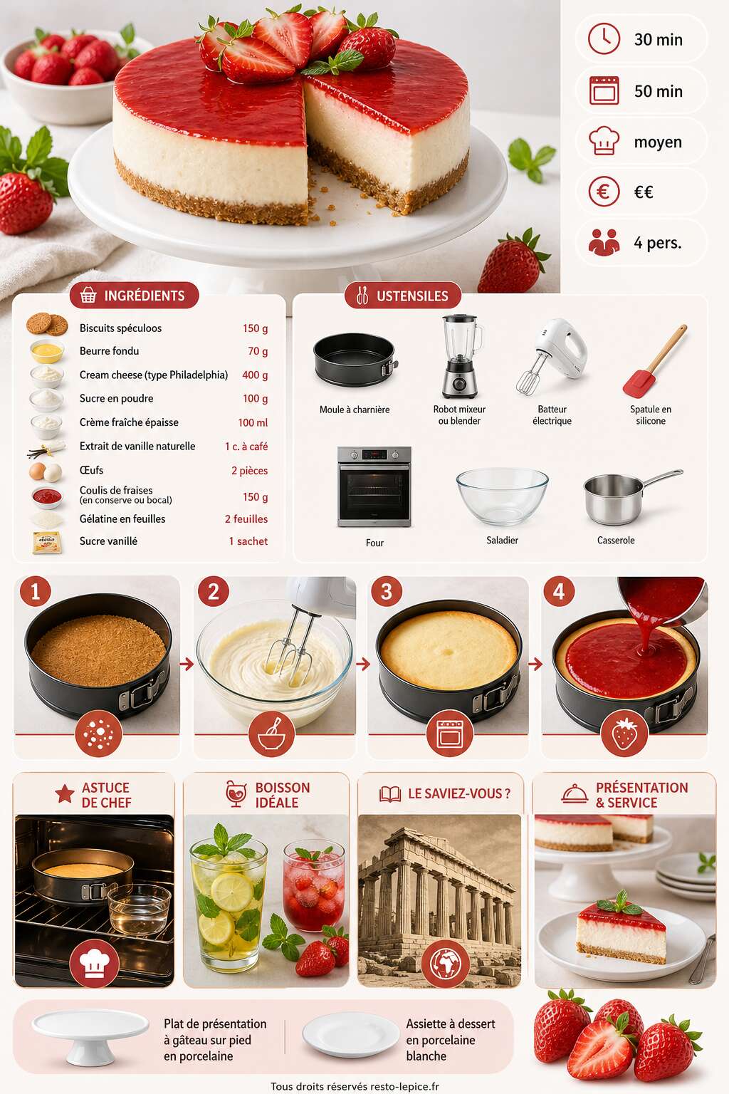 Fiche recette La meilleure recette de cheesecake aux fraises