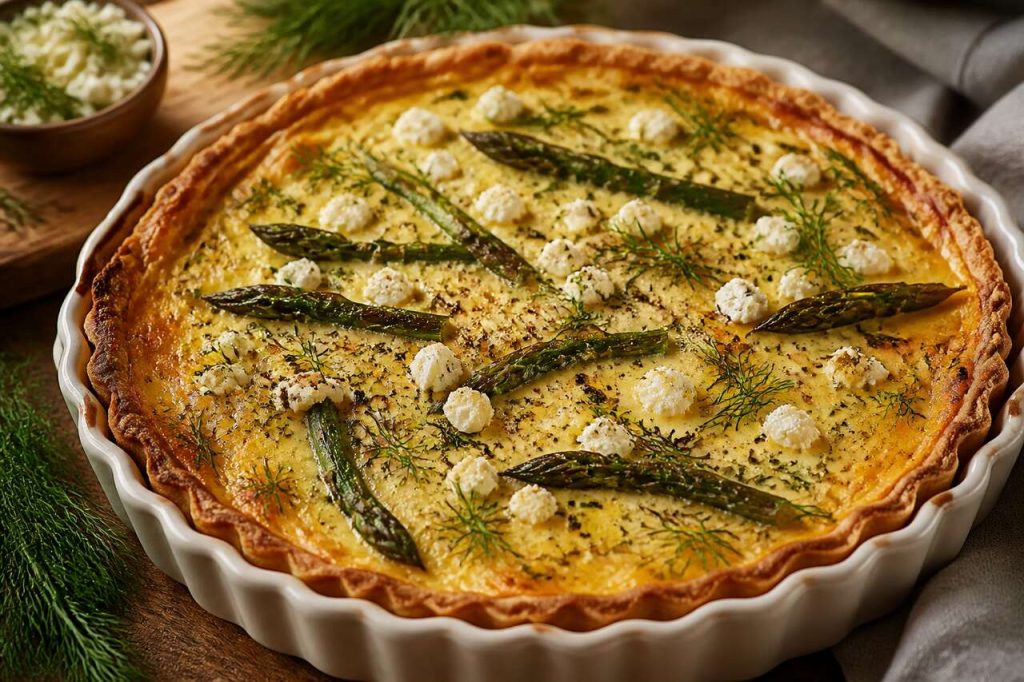 Recette de quiche aux asperges, feta et aneth