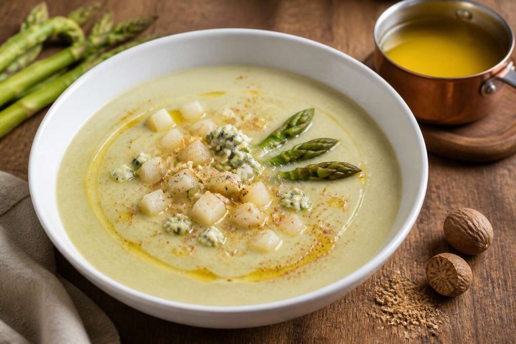 Recette du velouté d'asperges à la crème de bleu