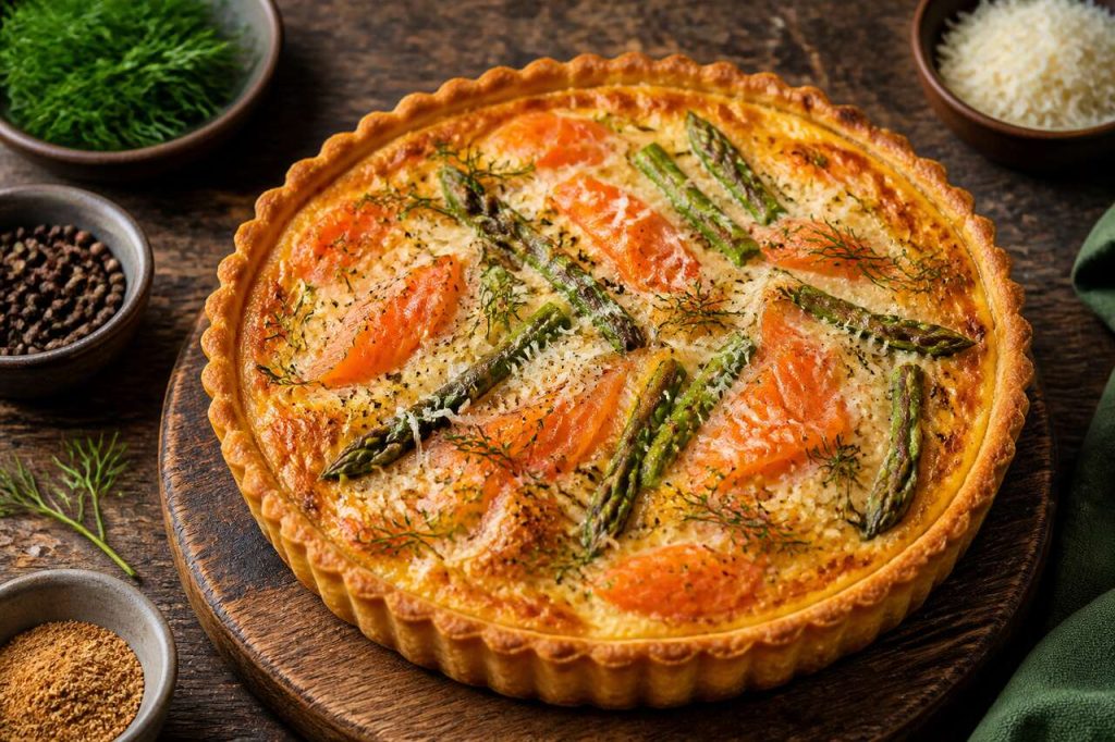 Recette de quiche au saumon et aux asperges