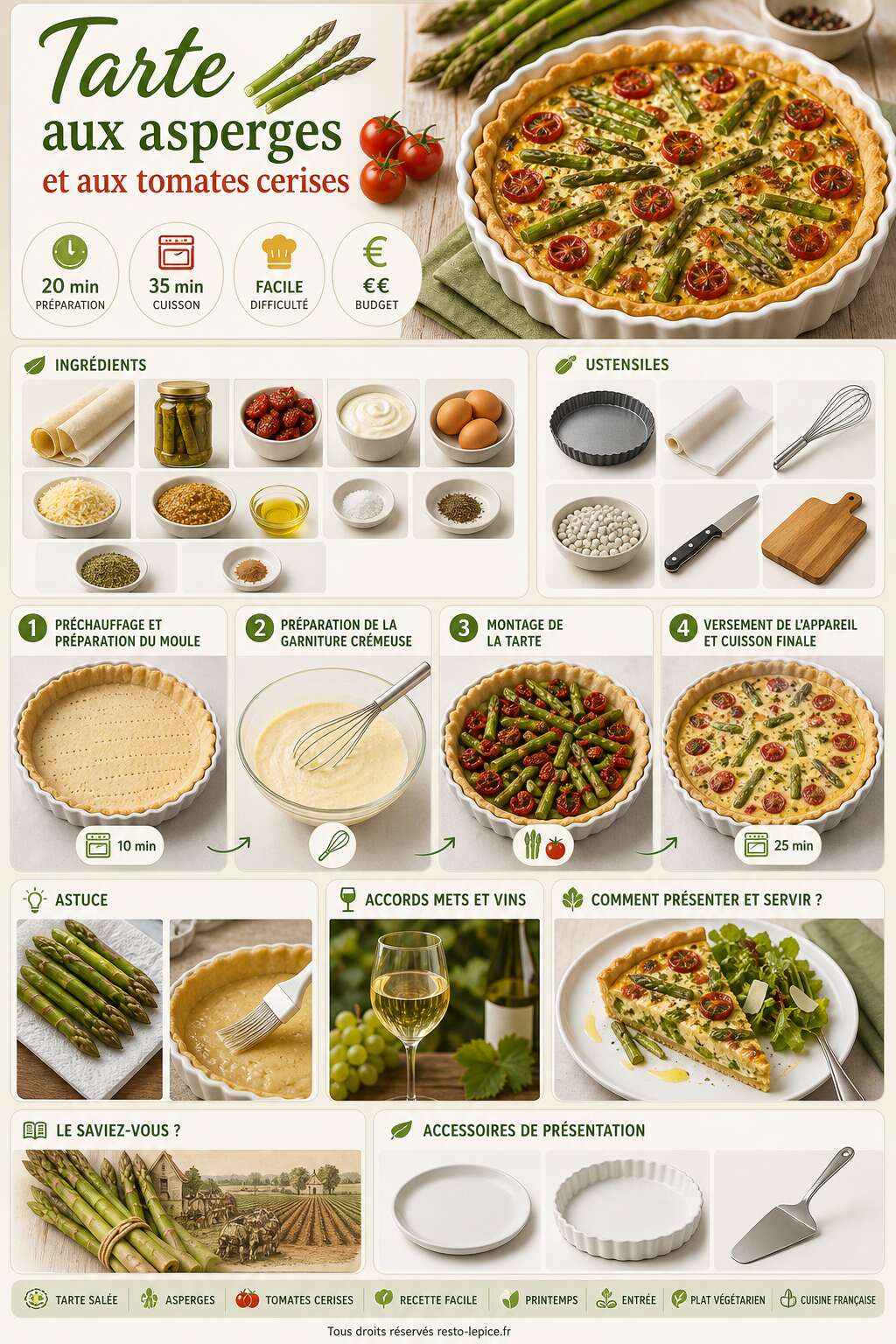 Fiche recette Recette de tarte aux asperges et aux tomates cerises Fiche recette Recette de tarte aux asperges et aux tomates cerises