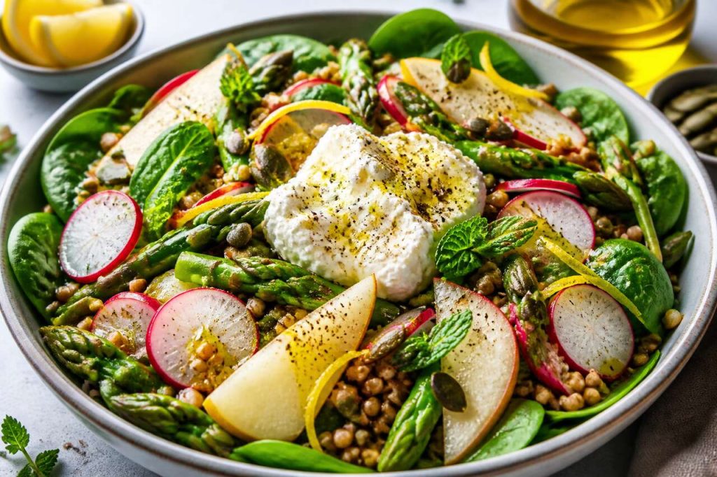 Salade de crème de chèvre frais, sarrasin et légumes de printemps : la recette fraîcheur
