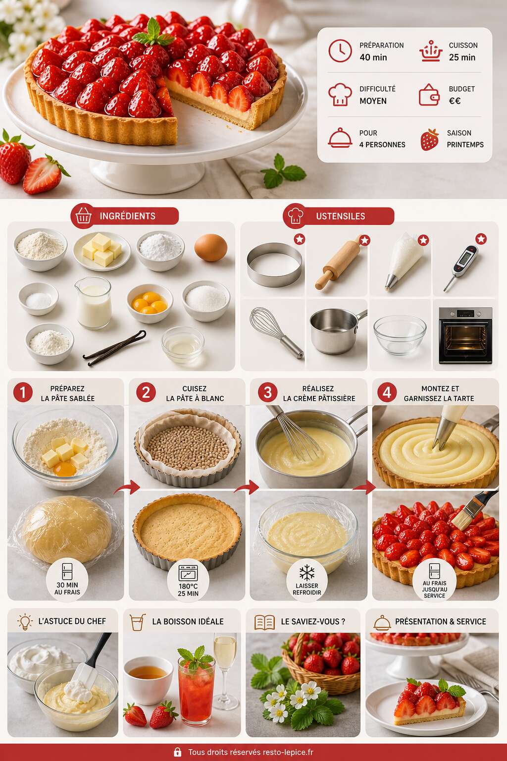Fiche recette La meilleure recette de tarte aux fraises