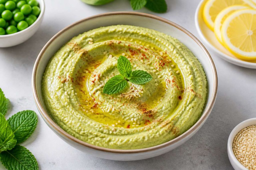 Recette de houmous de petits pois frais et crémeux