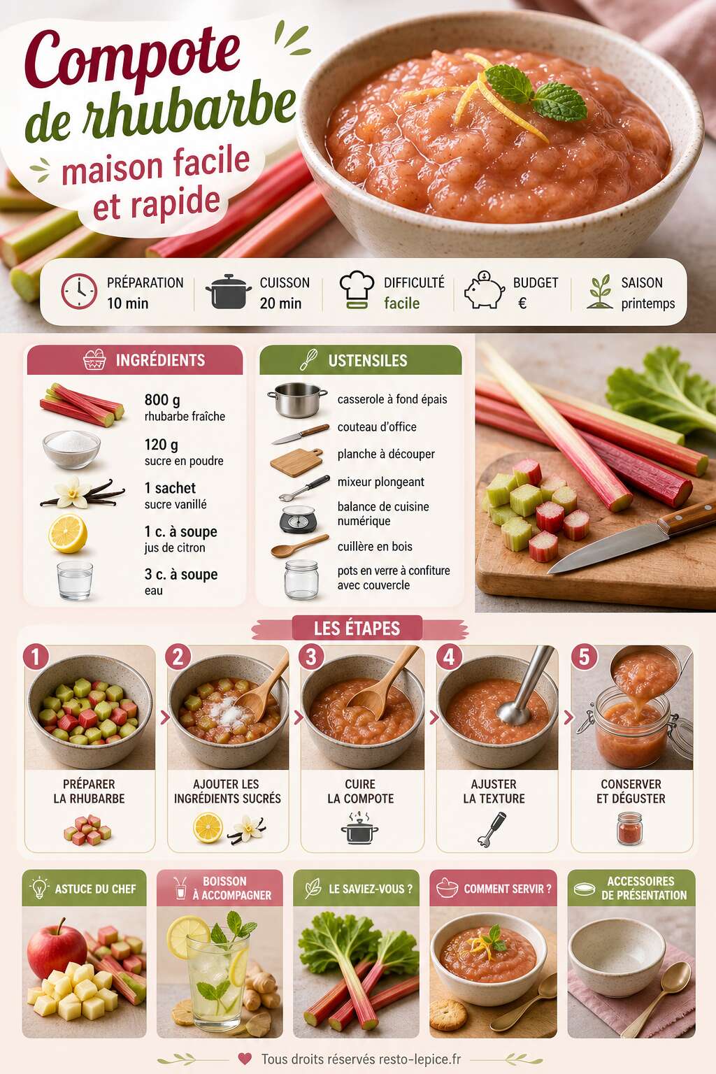 Fiche recette Recette de compote de rhubarbe maison facile et rapide