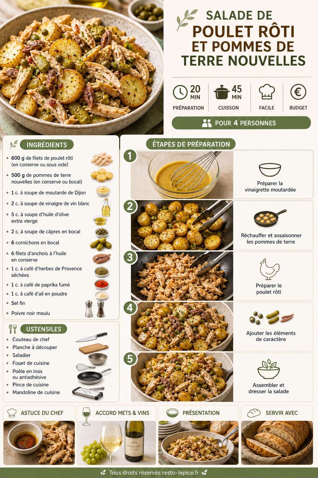 Fiche recette Recette de salade de poulet r&ocirc;ti et pommes de terre nouvelles