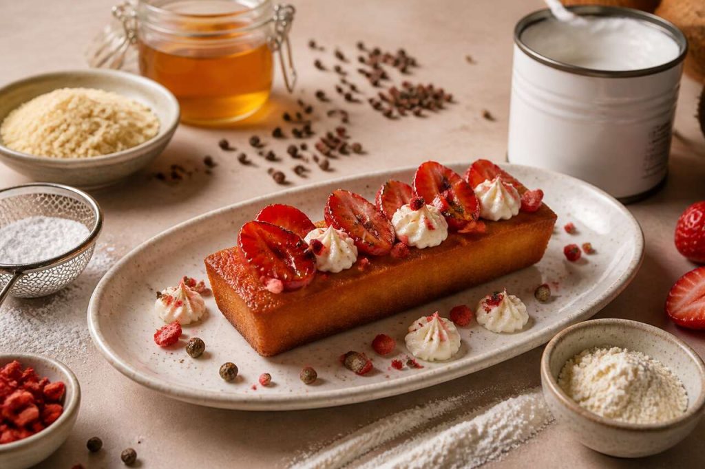 Recette de financier aux fraises du jardin et crème légère au poivre de Sichuan
