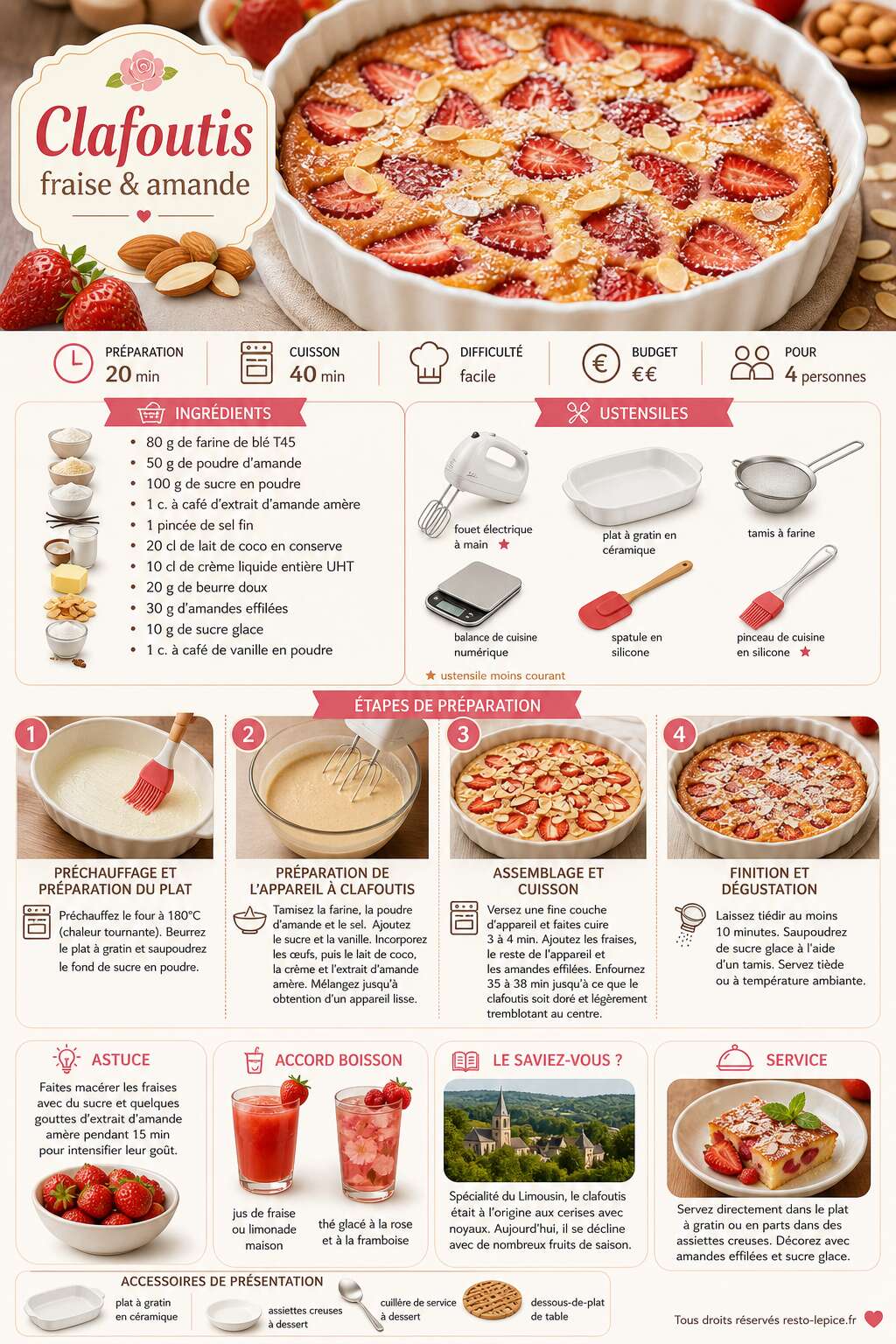 Fiche recette Recette du clafoutis fraise et amande Fiche recette Recette du clafoutis fraise et amande