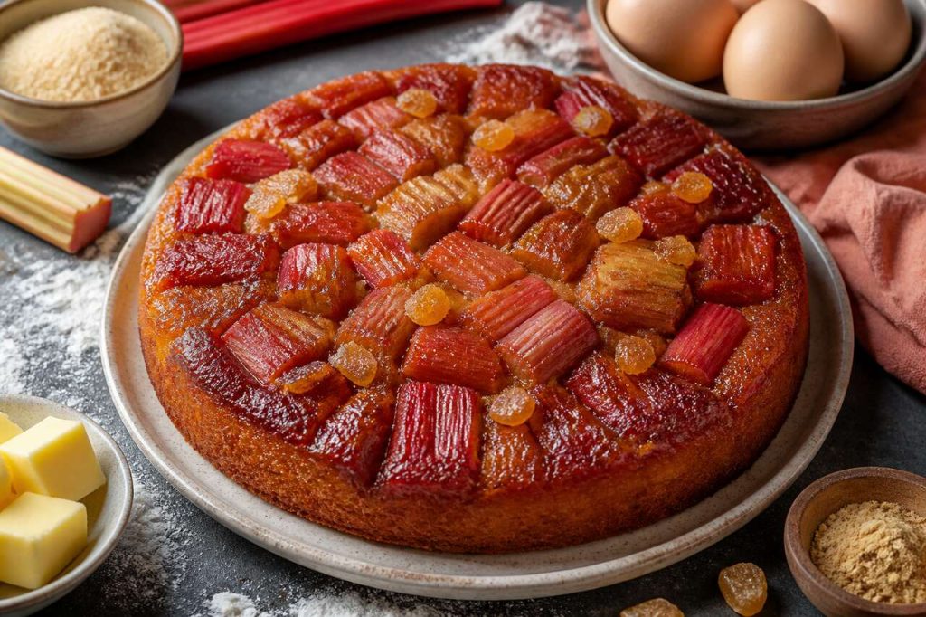 Recette du gâteau renversé à la rhubarbe et au gingembre