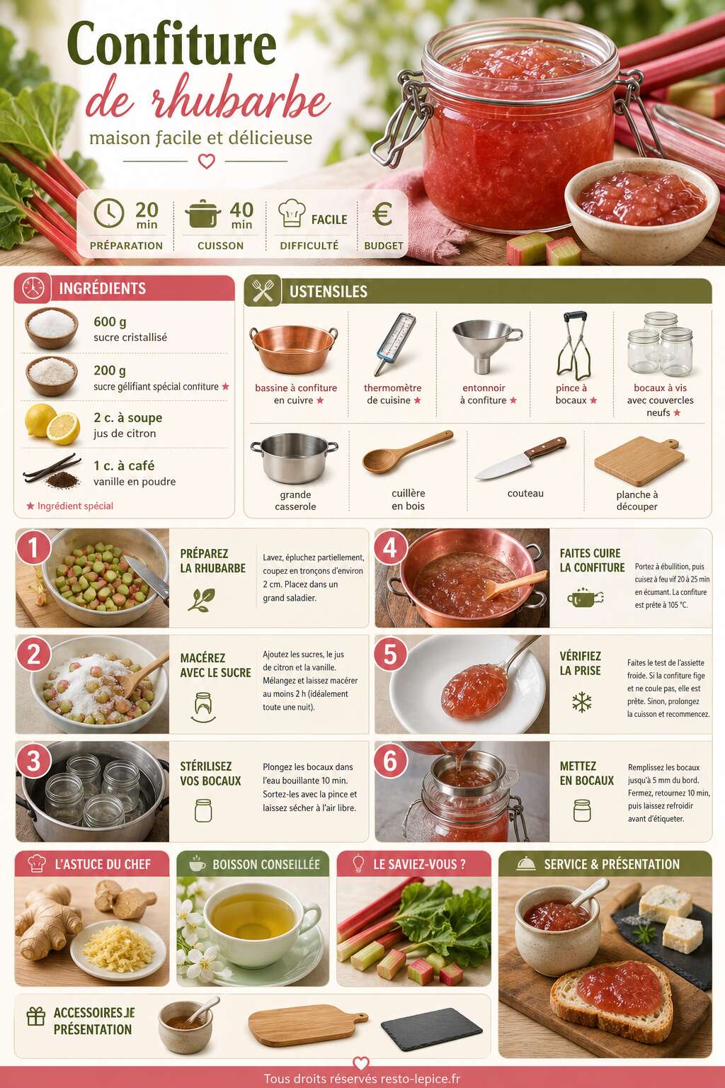 Fiche recette Recette de confiture de rhubarbe maison facile et d&eacute;licieuse