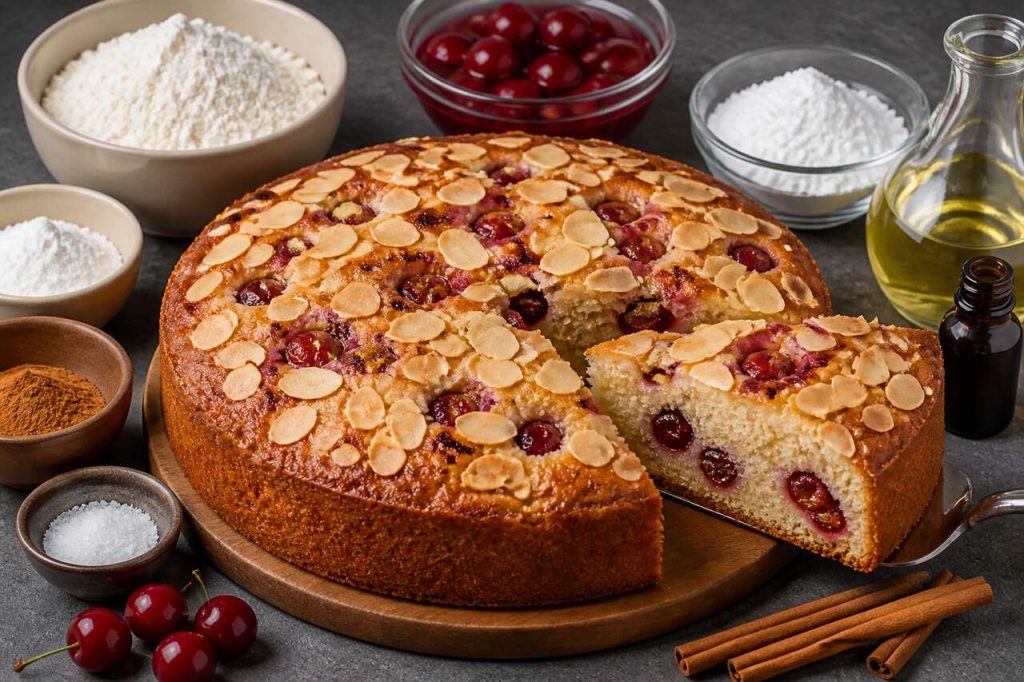 Recette du gâteau moelleux aux cerises parfumé à la cannelle