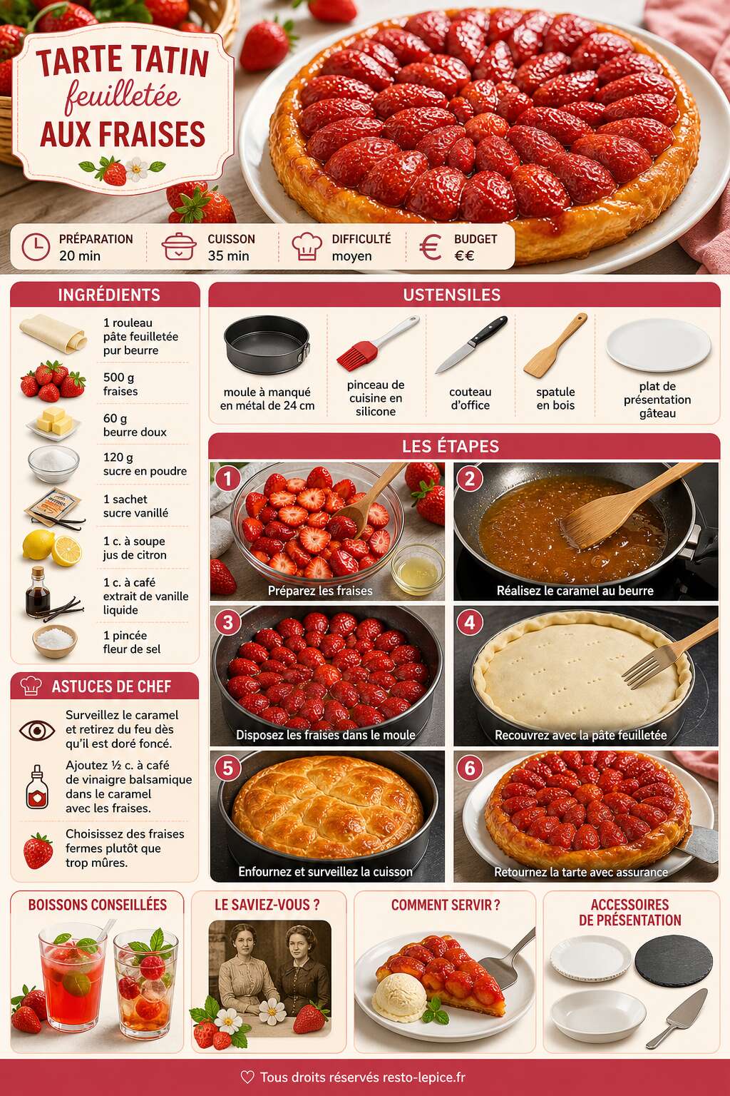 Fiche recette Recette de la tarte tatin feuilletée aux fraises Fiche recette Recette de la tarte tatin feuilletée aux fraises